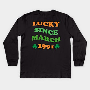 Lucky Since March 1991 33 Years Old 33th St Patricks Day Kids Long Sleeve T-Shirt